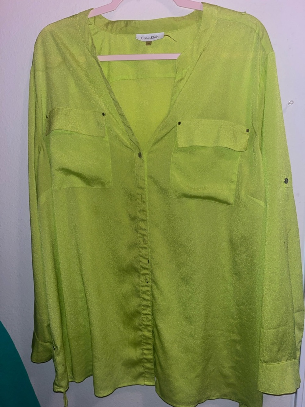 Calvin Klein Lime Green Long-Sleeve Button-Up Blouse